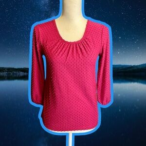 NWT J. Crew Factory Magenta ‘Poet-Sleeve Clip-Dot’ Top Size XXS